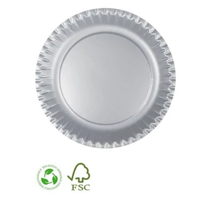 Tányér - Papír Ezüstszürke Ø 23 cm,Szerves bevonattal.
