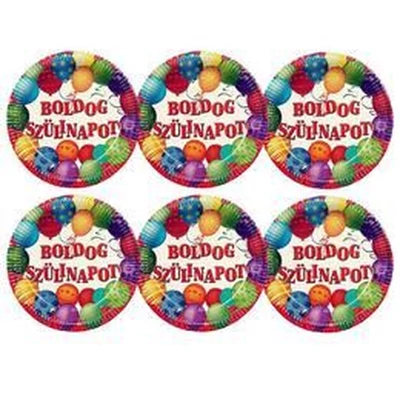 Boldog Szülinapot Léggömbös Parti Tányér - 23 cm-es, 6 db-os