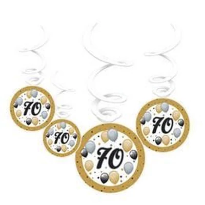 Elegáns 70-es Számos Szülinapi Léggömbös Parti Spirális Függő Dekoráció, 6 db-os