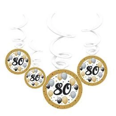 Elegáns 80-as Számos Szülinapi Léggömbös Parti Spirális Függő Dekoráció, 6 db-os