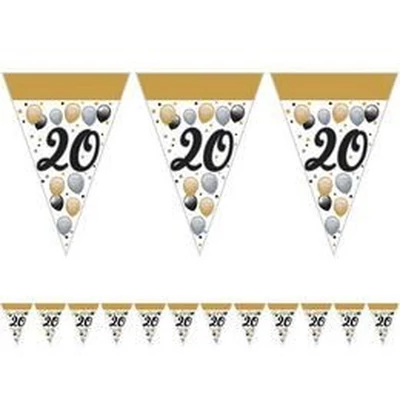 Elegáns 20-as Számos Szülinapi Léggömbös Parti Zászlófüzér - 5 m