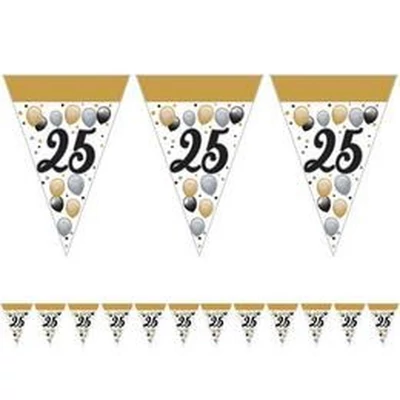 Elegáns 25-ös Számos Szülinapi Léggömbös Parti Zászlófüzér - 5 m