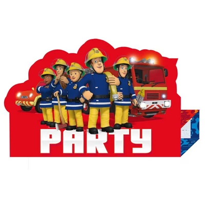 Fireman Sam, Sam a tűzoltó Party Meghívó 8 db-os