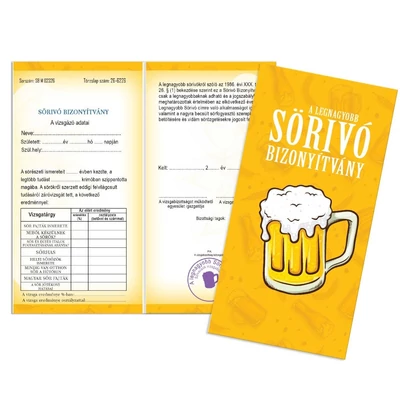 Bizonyítvány - Sörivó Bizonyítvány - Vicces Ajándék Férfiaknak