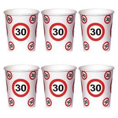 30-as Számos Sebességkorlátozó Szülinapi Papír Parti Pohár - 250 ml, 6 db-os