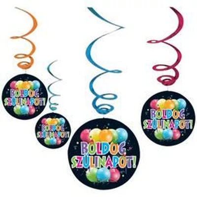 Boldog Szülinapot Fekete Parti Függődekoráció, 6 db-os