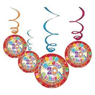 Boldog 20. Szülinapot Színes Parti Függő Dekoráció - 6 db-os