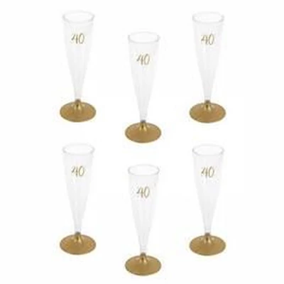 40-es Arany Szülinapi Parti Pezsgőspohár - 14 cl-es, 6 db-os