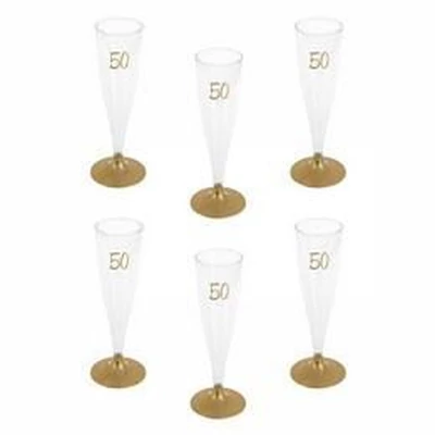 50-es Arany Szülinapi Parti Pezsgőspohár - 14 cl-es, 6 db-os