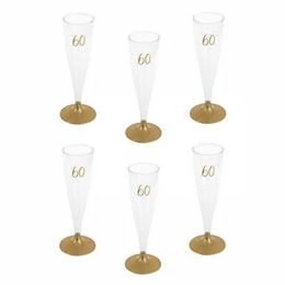 60-as Arany Szülinapi Parti Pezsgőspohár - 14 cl-es, 6 db-os