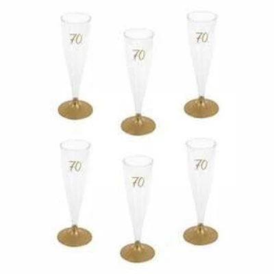 70-es Arany Szülinapi Parti Pezsgőspohár - 14 cl-es, 6 db-os