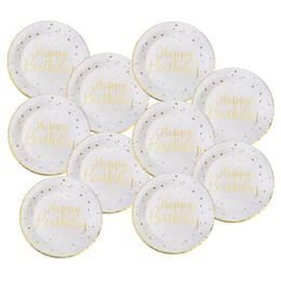 Happy Birthday Arany Fehér Szülinapi Parti Tányér - 23 cm, 10 db-os