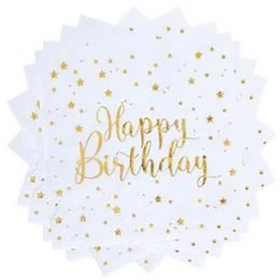 Happy Birthday Arany Fehér Szülinapi Parti Szalvéta - 13 cm x 13 cm, 20 db-os