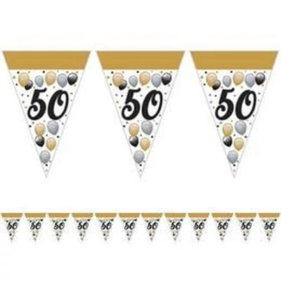 Elegáns 50-es Számos Szülinapi Léggömbös Parti Zászlófüzér - 5 m