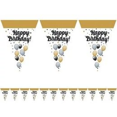 Elegáns Happy Birthday! Léggömbös Zászlófüzér - 5 m
