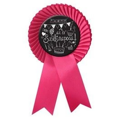Magenta Rózsaszín Szalagos Az Év Szülinaposa Fekete Parti Kitűző
