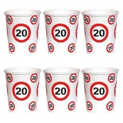 20-as Számos Sebességkorlátozó Szülinapi Papír Parti Pohár - 250 ml, 6 db-os