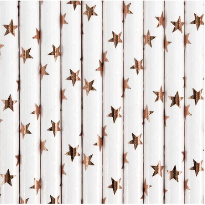 Papírszívószál- Rosegold csillagos