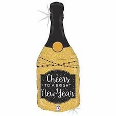 "Cheers New Year" pezsgő alakú fólia léggömb
