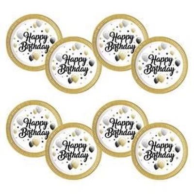 Elegáns Léggömbös Happy Birthday Szülinapi Parti Tányér - 23 cm, 8 db-os
