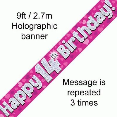 Banner - Pink - 14th Birthday Felirat