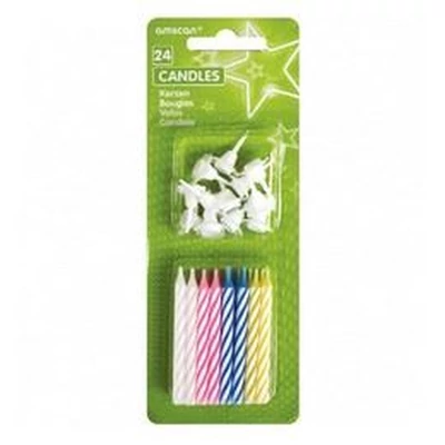 Vegyes Színű Tortagyertya Tartóval - 24 db-os