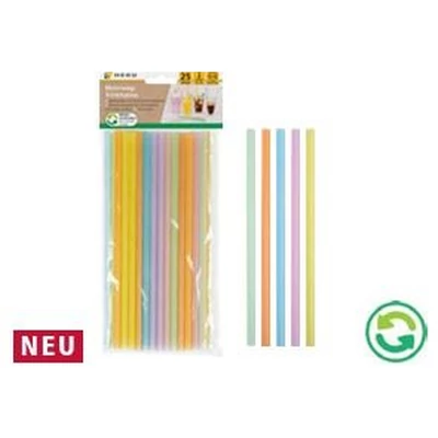 Szívószál újrafelhasználható, Ø 0,6 cm, Hossza 21 cm, válogatva 25 darabos, többszínű