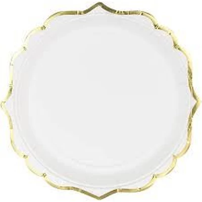 Tányér - Papír Fehér, arany széllel, 6 darab/csomag, 18,5 cm