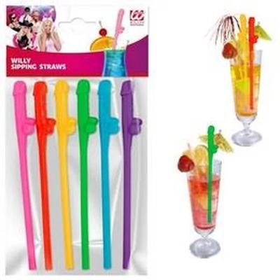 Színes Willy Pénisz Formájú Szívószál Lánybúcsúra 6 db-os