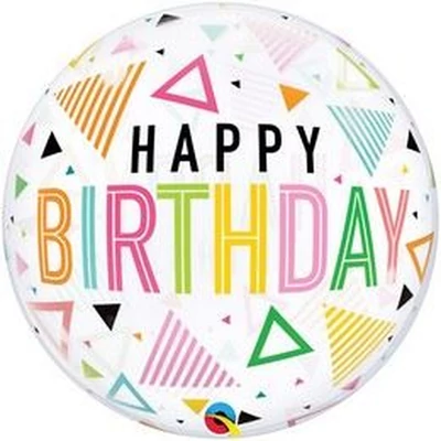 22 inch-es Happy Birthday Feliratú - Rainbow Triangles Szülinapi Bubble Lufi