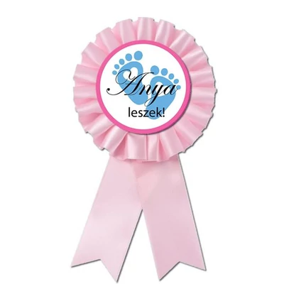 Kitűző - Anya Leszek Babaváró Szalagos Kitűző Kisfiú - pasztell pink szalaggal