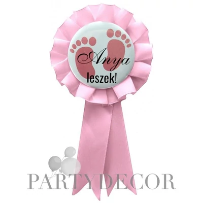 Kitűző - Anya Leszek Babaváró Szalagos Kitűző Kislány- pasztell pink szalaggal