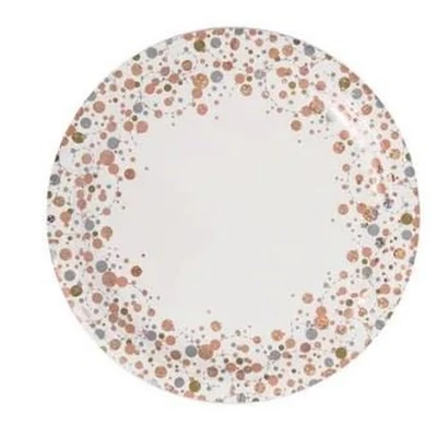 Papírtányér - Rose gold/fehér pöttyös 23 cm 8db