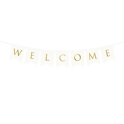 Banner - Welcome, arany - fehér, 15 x 95 cm