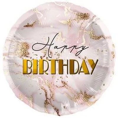 18 inch-es Happy Birthday Marble Pink fólia lufi