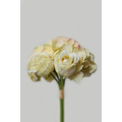 Világossárga mű hortenzia és rózsacsokor, 27 cm