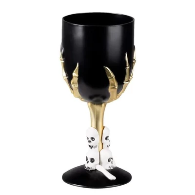 Műanyag fekete borospohár, csontváz díszítéssel