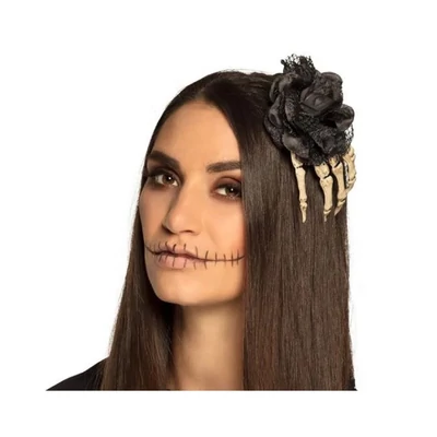 Hajcsatt - csontváz kéz, virágokkal