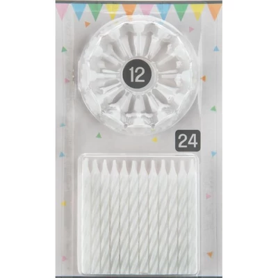 Fehér tortagyertya - 24 darab, 12 darab tartóval