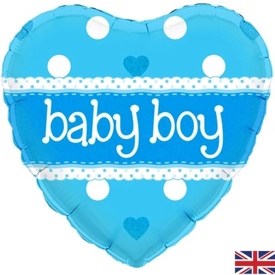 Fólia Lufi - 18"-es Babaváró Szív alakú, baby boy, kék Holographic Léggömb