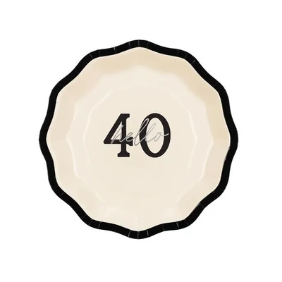 Papírtányér - Hello 40, fekete-fehér