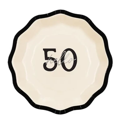 Papírtányér - Hello 50, fekete-fehér