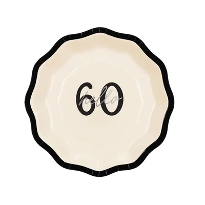 Papírtányér - Hello 60, fekete-fehér