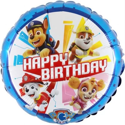 Fólia Léggömb - Happy Birthday, Mancs őrjárat, 18"