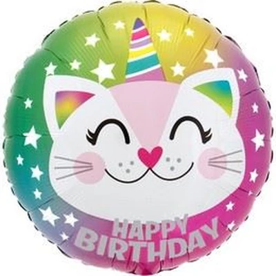18 inch-es Birthday Caticorn Szülinapi Fólia Lufi