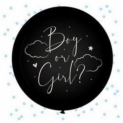 24 inch-es Boy or Girl Feliratú Lufi Kék Konfettivel Töltve Babaváró Bulira