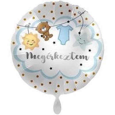 17 inch-es Megérkeztem Feliratú Fiús Fólia Lufi Babaszületésre