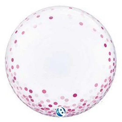 24 inch-es Rózsaszín Konfetti Pöttyös Mintás - Pink Confetti Dots Deco Bubbles Lufi
