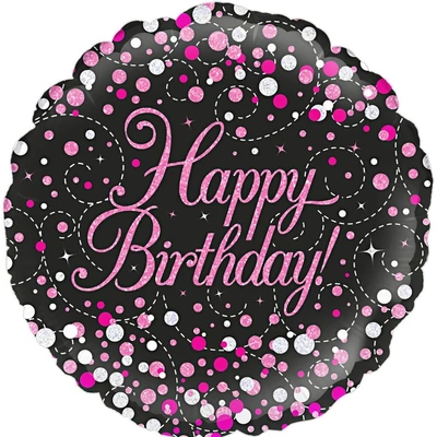 Fólia lufi - Happy Birthday, Fekete/Pink