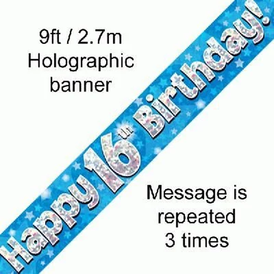 Banner - Kék - 16th Birthday Felirat